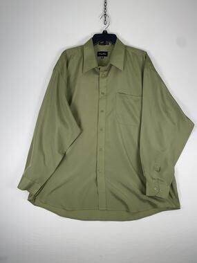 George Martin Dress Shirt Mens 2XL 18.5 38/39 Green Solid Long Sleeve Pocket